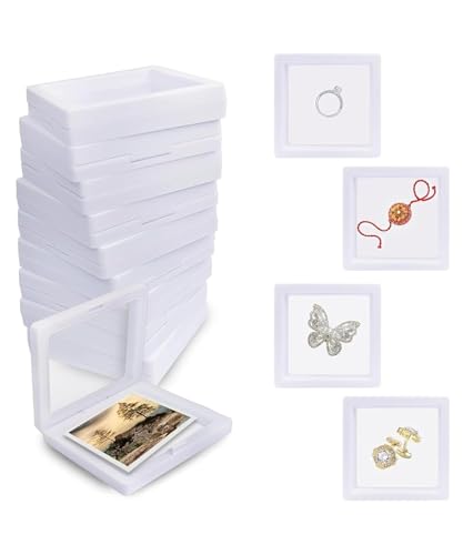 Image of Floating Display Frame, Coin Display Case, Dustproof PE Film Transparent Jewelry Storage Box for Ring Necklace Bracelet, Floating Display Case for Coin, Jewelry per Availability (Small 10 pc White)