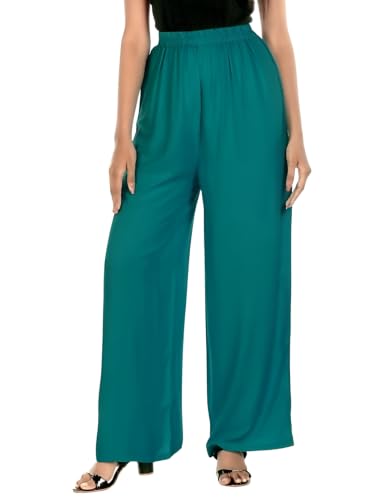 Image of FASHION GALLERY Women's Solid Rayon Palazzo Pants | Relaxed Fit Full Length Wide Leg Palazzo | Elastic Waist Comfortable Casual Lounge Office Ethnic Flared Trousers for Women