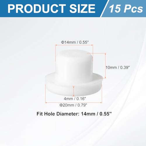 Image of uxcell 15Pcs Silicone Hole Plug, Waterproof Solid T-Shaped Rubber Stoppers Bottle Seal Tube Pipe Plug End Cap for 14mm /0.55 inch Hole for Bathtub Bottle, 0.39 inch Plug Height, White