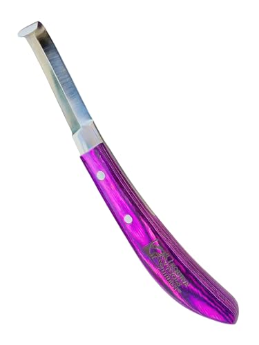 Equine Tools Direct Double-Edge Blade Hoof Knife J2 420 Magnetic Stainless Steel Right-Hand Ergonomic Purple Handle Professional Farrier Trimming Tool