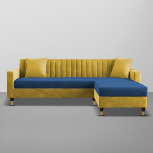 Image of Casaliving Garcia L Shape Sofa Set for Living Room Premium Fabric Sofa (4 Seater RHS, Blue Yellow)