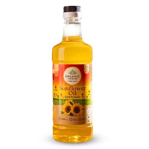 Image of Organic India Sunflower Oil, 1000ml | Lab Tested on 250+ Parameters | Certified Organic| Cold Pressed Oil with Natural Flavours and Aroma | Extracted from Organically Grown Sunflower Seeds