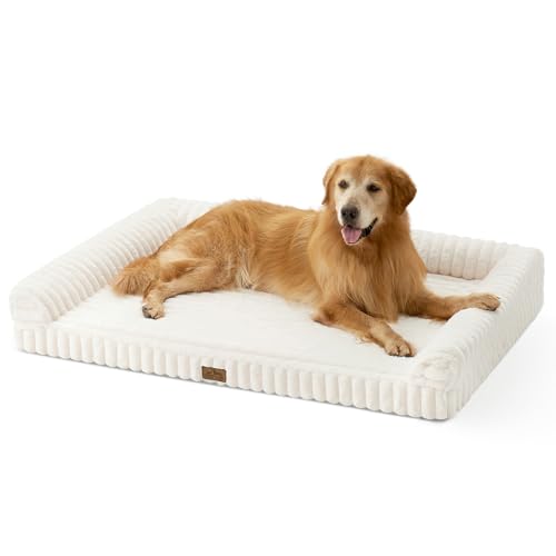 COZY KISS Cuscino Ortopedico per Cani in Pelo Sintetico, Divano-Letto Ergonomico per Cani di Taglia Molto Grande, 120x88x17 cm - Design a Corda, Lavabile, Antiscivolo, Crema XXL