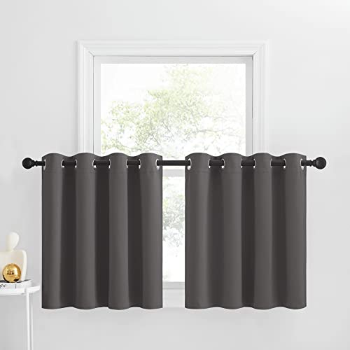 NICETOWN 30 inch Length Grey Tiers Short Curtains for RV Window, Thermal Insulated Grommet Window Treatment Small Curtain Tiers for Bathroom/Thanksgiving (52