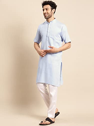 Image of Rajubhai Hargovindas Men's Pure Cotton Woven Design Half Sleeve Kurta