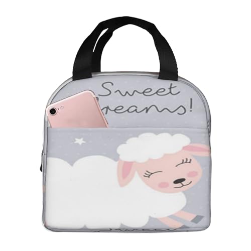 断熱ランチバッグ 大容量 防水 熱漏れ防止 スタイリッシュで丈夫 仕事、学校、アウトドア活動に便利 男女兼用 (かわいい甘い夢の羊ベクトルイラスト 赤ちゃん羊の保育園の背景)