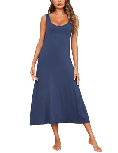 Marvmys Women Sleeveless Nightgown Sexy Long Nightwear Tank Sleepwear Wide Strap Chemsie Lingerie for Women S-2XL