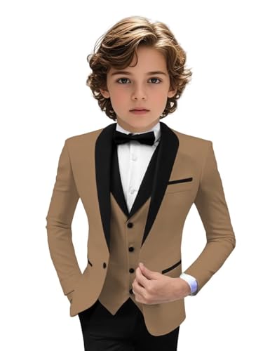 Image of Tuxedo Suits for Boys 3 Pieces Slim Fit Boys Formal Suit Dresswear Ring Bearer Outfit Blazer Vest Pants for Wedding Grooms
