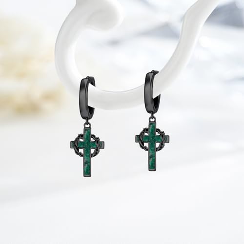 Cross Hoop Earrings for Men Women 925 Sterling Sliver Black Cross Dangle Earrings Christian Jewelry Catholic Gifts for Men Women2