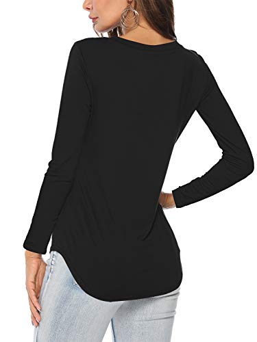 Amoretu Long Sleeve T Shirts Plain V Neck Tee Tops Blouses for Women(Black,L)