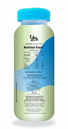 Image of Yu - 100% Natural Coconut Water - Pack of 36 - Zero Preservatives - No Added Sugar (200 ml x 12 bottles)