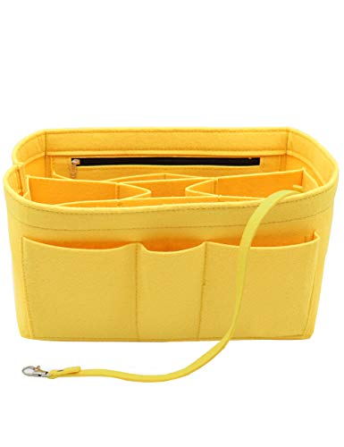 Felt Insert Fabric Purse Organizer Bag, Bag Insert In Bag with Zipper Inner Pocket Fits Neverfull Speedy 8010 Yellow XL