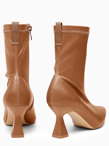 Coutgo Womens Ankle Boots Pointed Toe Low Kitten Heel Side Zipper Office Dress Fall Booties Shoes3