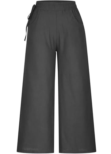 Image of KOTTY Women's Crumble Fabric High Waist Solid Color Drawstring Wide Leg Trousers Loose with Pockets