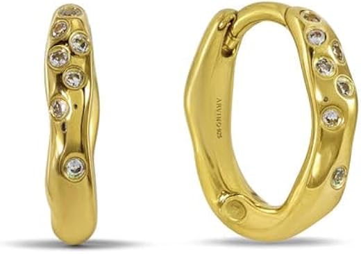 Arvino 925 Sterling Silver Hoop Earrings for Women, 22K Gold Plated with Crystal - Hypoallergenic Tarnish-Resistant Lightw...