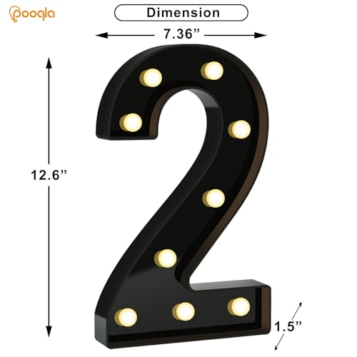 Image of Pooqla 2nd Birthday Decorations for Boys, Large Black Light Up Numbers | Black Party Decorations, 12.6in Tall Big Marquee Numbers 2nd 20th 21st Anniversary Birthday Gift for Boys Wedding Room Decor