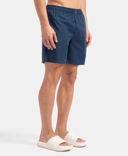 Image of Jockey HG18 Men's Tencel Lyocell Cotton Checkered Boxer Shorts with Side Pockets Poseidon XL