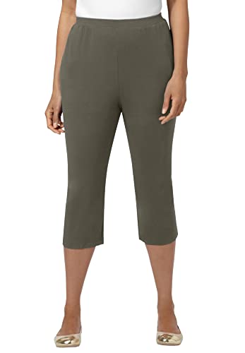 Catherines Women's Plus Size Suprema Capri - 0X, Grape Leaf Green (1472) #TOP3