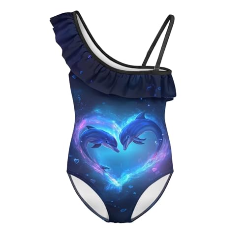 Girls One Piece Swimsuits Trendy One-Shoulder Ruffle Swimwear Casual Summer Hawaiian Bathing Suit