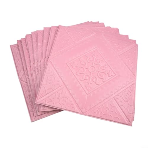 10 piezas 3D azulejos ladrillo pared adhesivo impermeable panel de espuma aislamiento acústico paneles de pared para seguridad infantil reducción de ruido y decoración del hogar (rosa)