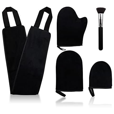 5 Pack Self Tanning Mitt Applicator Kit, QpenguinBabies with Exfoliating Glove, Tanning Mitt, Mini Face Mitt, Back Lotion Applicator with Face Tanning Brush for Fake Bake Sunless Tan with No Streaks Cover
