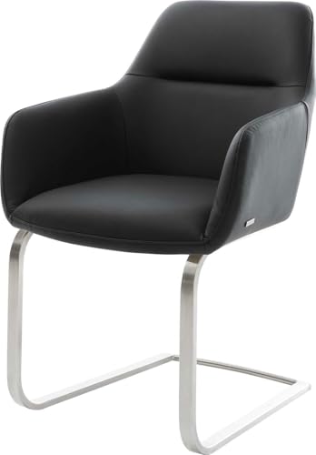 DELIFE Schwingstuhl Pejo-Flex Freischwinger flach Edelstahl Echt-Leder Schwarz Taschenfederkern