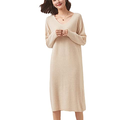 Robe d'hiver en laine tricotée Jiahuami L col en V élégante pour femme