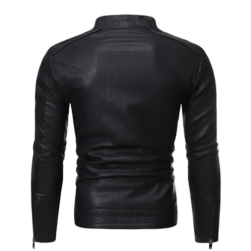 Maiyifu-GJ Men's Stand Collar Faux Leather Jacket Lightweight Vintage Outwear Coat Casual Slim Fit Motorcycle Jackets (BlackA1,Medium)3