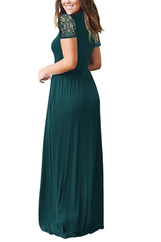 Image of AUSELILY Maxi Dresses for Women Summer Lace Short Sleeve V Neck Wrap Dress | Lace Short Sleeve, Two Pockets, V-Neck Wrap Waist Long Dress