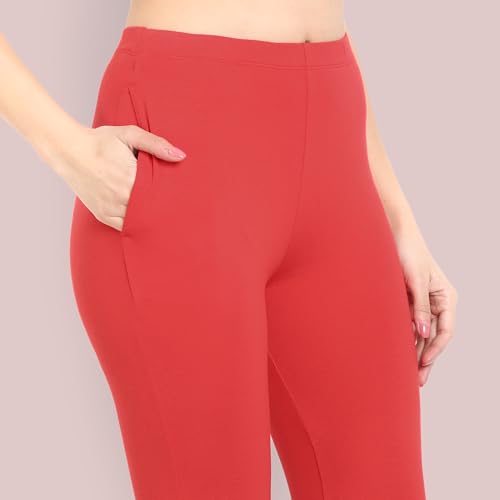 Image of ONE SKY Women Ankle Length Leggings | Premium Cotton Modal Spandex Blend | High Waist Stretchable & Bio-Washed Fabric | Colour-Lock | Ethnic Leggings for Women