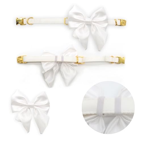 Croci Ceremony Bride Hundehalsband für weibliche Hunde, mit Abnehmbarer Satin-Schleife, weiß mit goldenen Details, für kleine, mittelgroße und große Hunde, M/32-50 cm