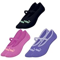 Kit 03 Pares Meias Sapatilha Puma Antiderrapante Pilates Feminino Adulto | 1 Rosa - 1 Roxo - 1 Preto | 34-39