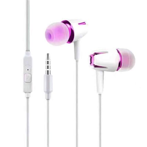 KYMAR 3.5mm Wired Earbuds with Microphone Lightweight and Portable Corded Earphones with Mic for Gaming and Music(White and Purple