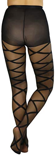ToBeInStyle Women's Strappy Zig Zag Lace Up Bandage Print Fashion Goth Tights2