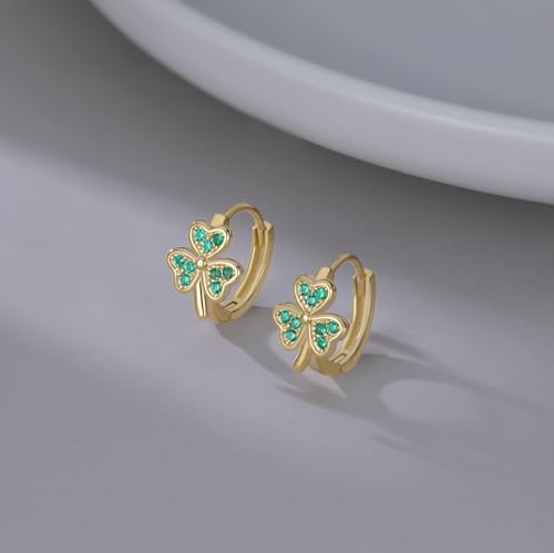SLUYNZ 925 Sterling Silver Green Love Clover Hoop Earrings for Women Teens Irish Shamrock Huggie Earrings for Summer4