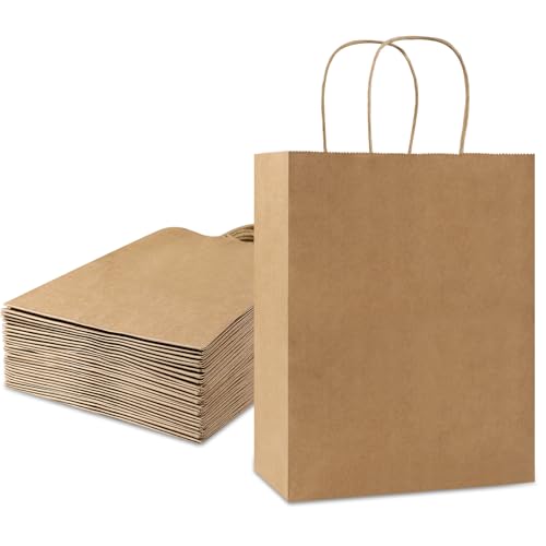 MIEWAA 24 Stück Papiertüten mit Henkel 21x11x27cm Geschenktüten Braune Kraftpapier Tüten Wiederverwendbar Für Hochzeit Geburtstag, Weihnachten Ostern Halloween DIY Weihnachtskalender Adventskalender