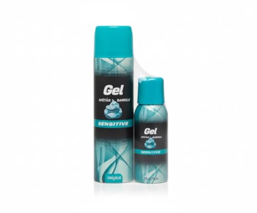 Pack Ahorro Gel de Afeitar Sensitive - Kit 2 Unidades (Bote 200ml + Formato Viaje 75ml Apto Avión) - Enriquecido con Alantoína y Vitamina E - Especial Pieles Sensibles