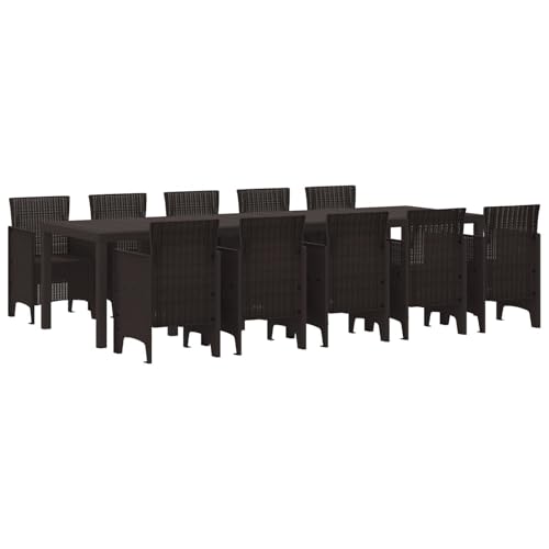 vidaXL Conjunto de Comedor de Jardín de 11 Piezas Ratán Poliéster Marrón, Mesa de Jardín Marrón 150x100x73 cm Poliratán, Sillas de Jardín 2 pcs Marrón Poliratán, Sillas de Jardín