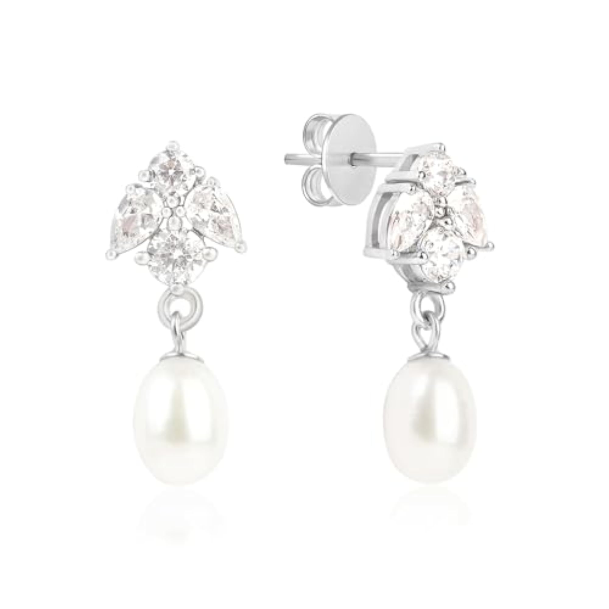 Women's Pure 925 Silver Floral Pearl Drop Earrings