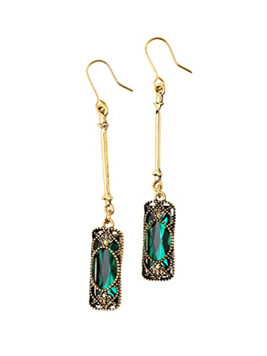 MINACHI Vintage Green Stone Created Emerald Dangle Earrings, Vintage Victorian Jewelry Gifts for Women