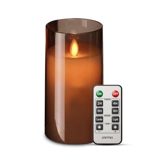 Image of LTETTES Flameless LED Candle with Grey Acrylic Fiberglass - 5x3 inch| Swiveling Faux Wick, AA Battery Powered with Remote & Timer | Smokeless Electric Candle for Home, Festival, Wedding Decor & Gifting