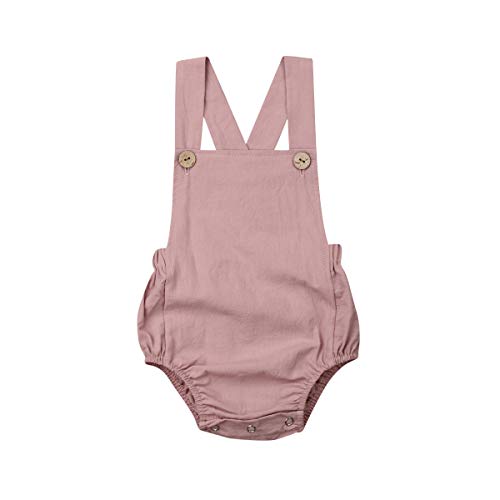 Seyurigaoka Newborn Baby Boy Girl Bib Overall Shorts Romper Solid Color Sleeveless Backless One-Piece Jumpsuit Fall Outfits (Light Pink, 0-3 Months)