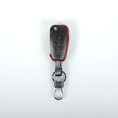 Image of Leather Cars Smart Key with Key Chain for Old Ford Fiesta 2013(Black)