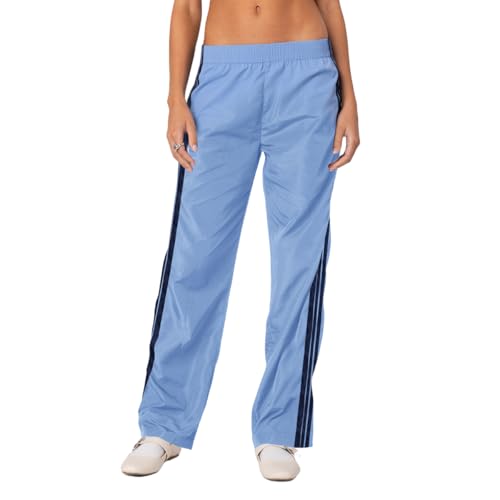 Adoeren Women Side Striped Sweatpants Parachute Elastic Waist Baggy Track Pants Y2k Wide Leg Going Out Jogger Pants