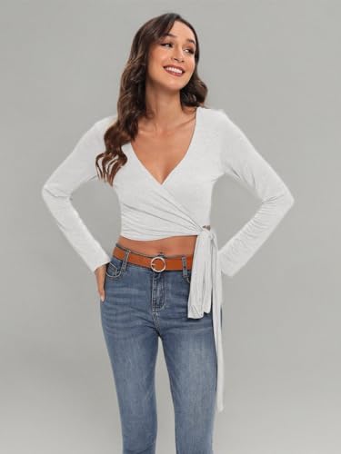 Image of Famulily Women's Sexy Deep V Neck Bandage Surplice Wrap Crop Top