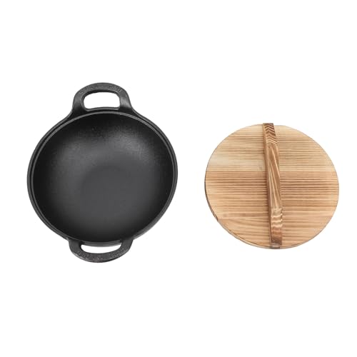 Wok de Hierro Fundido con Tapa de Madera, Base Plana 20 cm miniatura 6