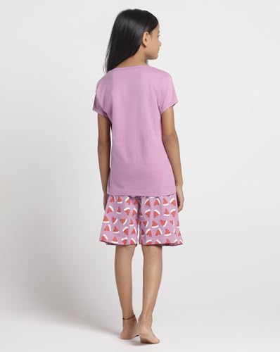 Image of T2F Girls Cotton Printed Regular FitTop and Shorts Set Clothing Set (Pack of 3)