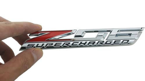 Image of 2Pc C7 Corvette ZO6 Super Charged Magnet Emblem 3D Badge Nameplate Supercharged LT4 15 Through 19 Replacement for C7 (Silver Red)