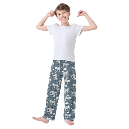 ZZXXB Sleeping Sloth Cloud Boys Long Pants Soft Trousers Elastic Waist Kids Lounge Bottoms with Pockets S-XL2