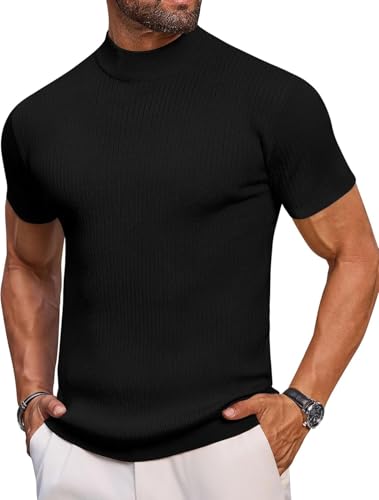Image of DENIMHOLIC Mens Cotton High Neck T Shirt for Men Half Sleeve Turtleneck Tshirt Cotton Highneck Turtle Neck for Men Mock Neck for Man